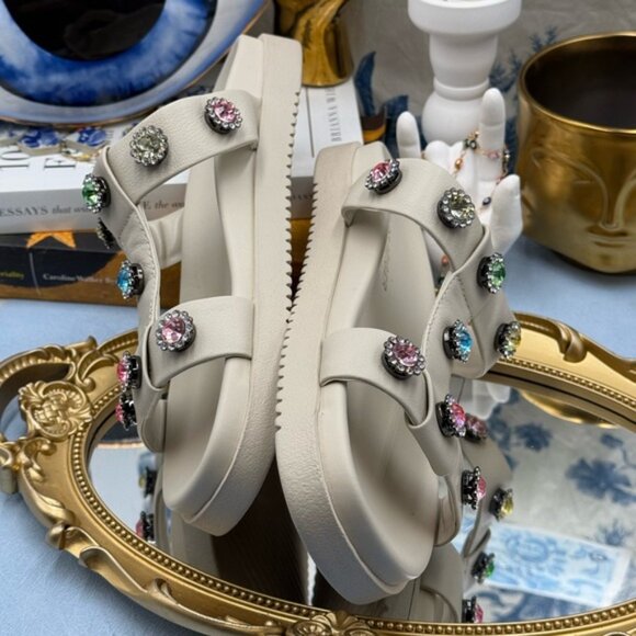 🆕 KURT GEIGER LONDON 🧿 NWOB White Orson Flower Power Slide Sandals, Sz39 US8.5 - Picture 10 of 13